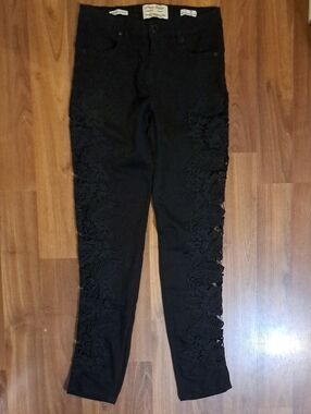 Sexy Black Lace-Panel Skinny Jeans for Women. Whimsical Gothcore.